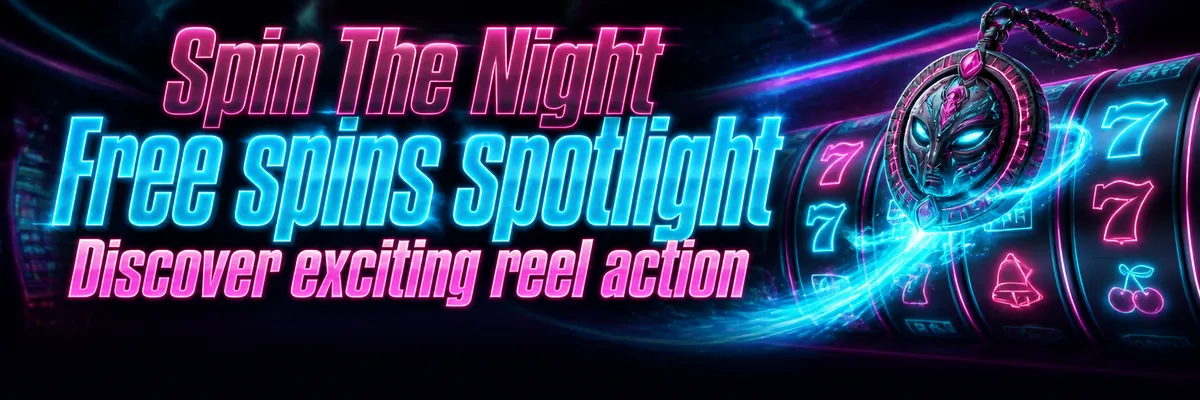 Neon amulet mascot beside luminous slot reels with cyan symbols and magenta highlights